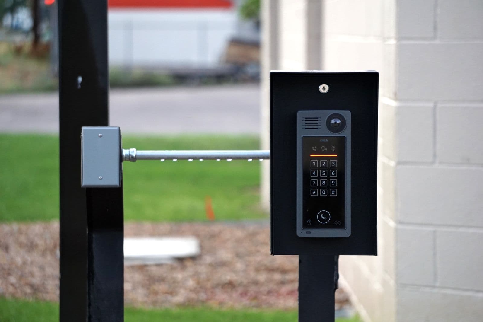 Coded entry keypad at a secured commercial gate